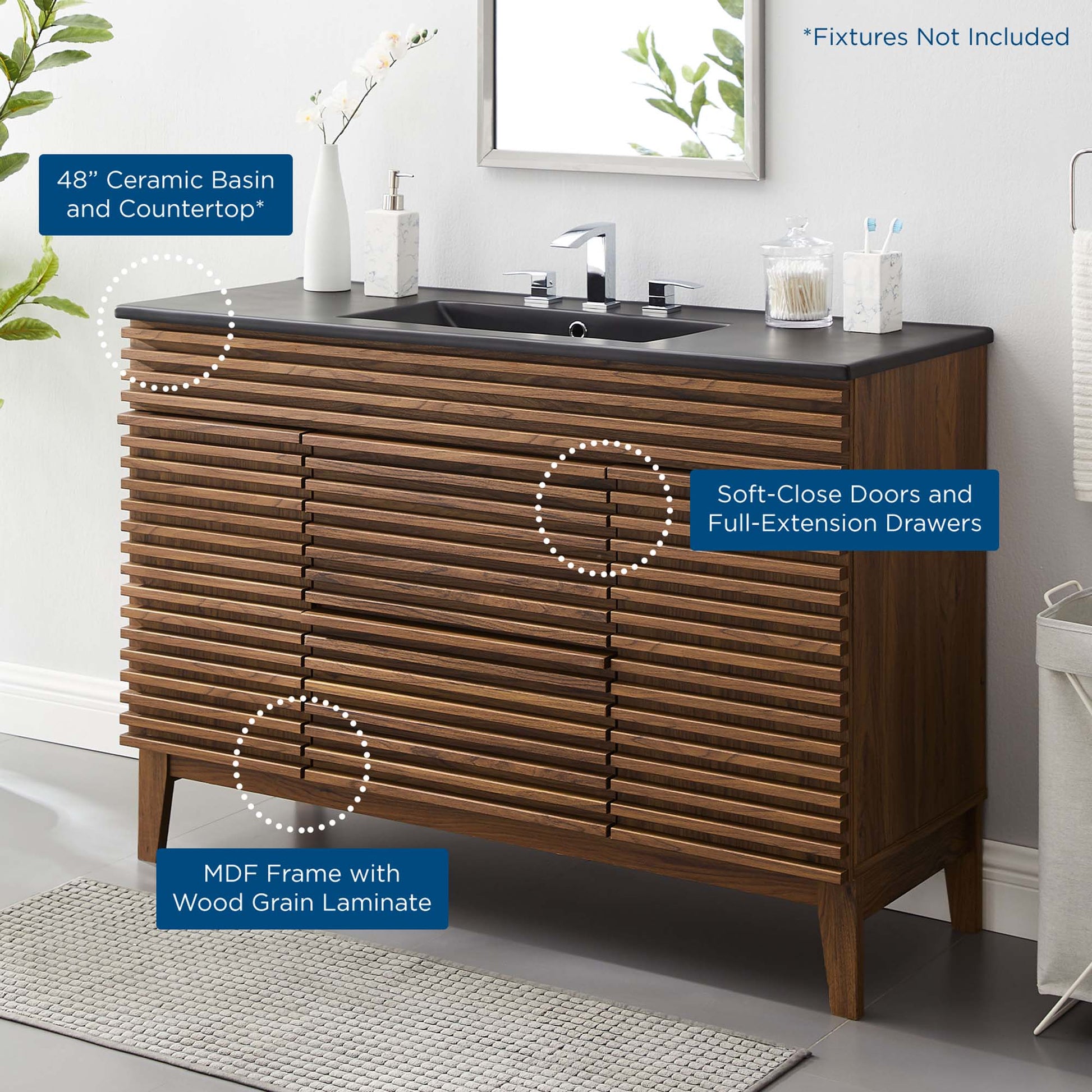 Render 48" Bathroom  Vanity with Black Basin Included