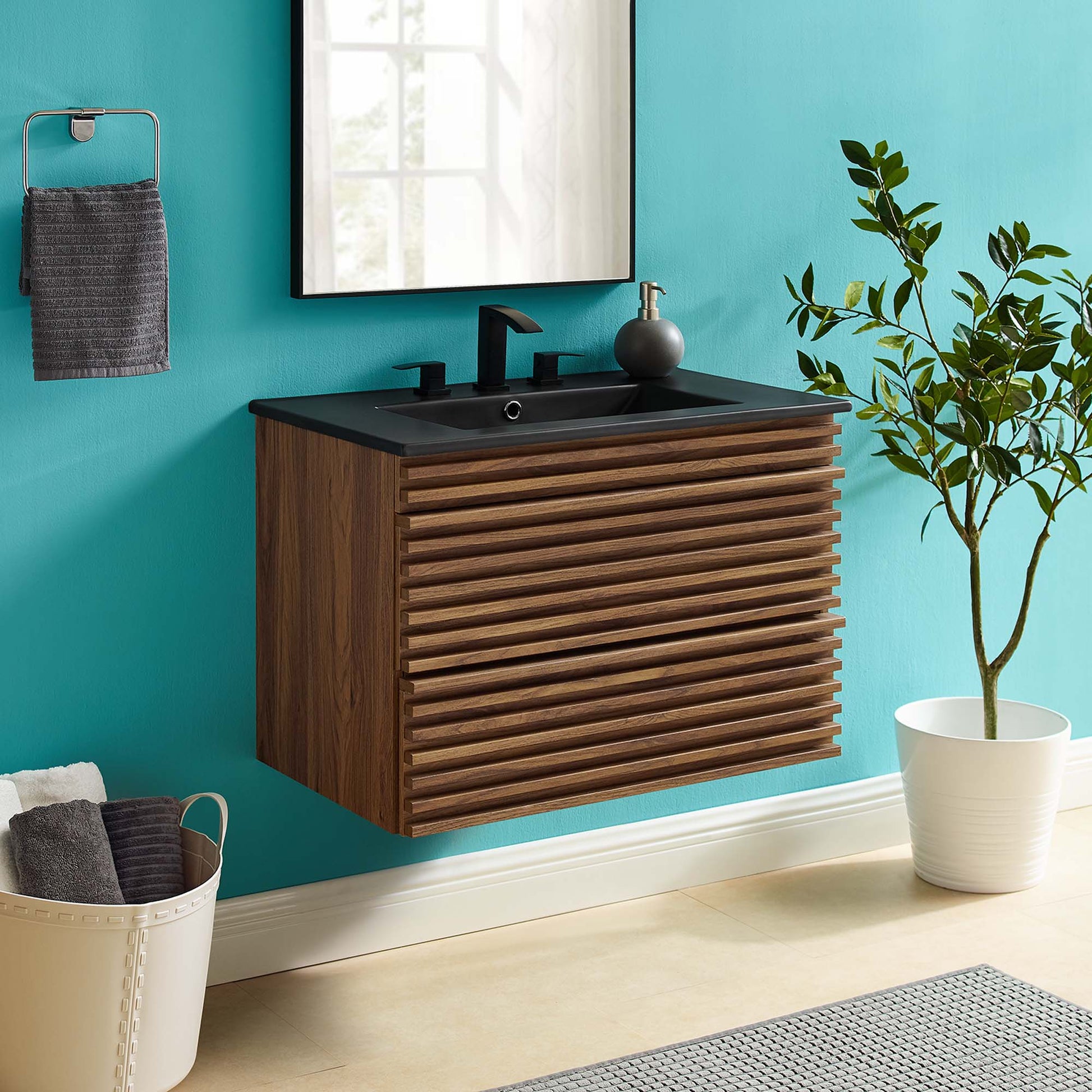 Render Wall-Mount Bathroom Vanity with Black Basin Included