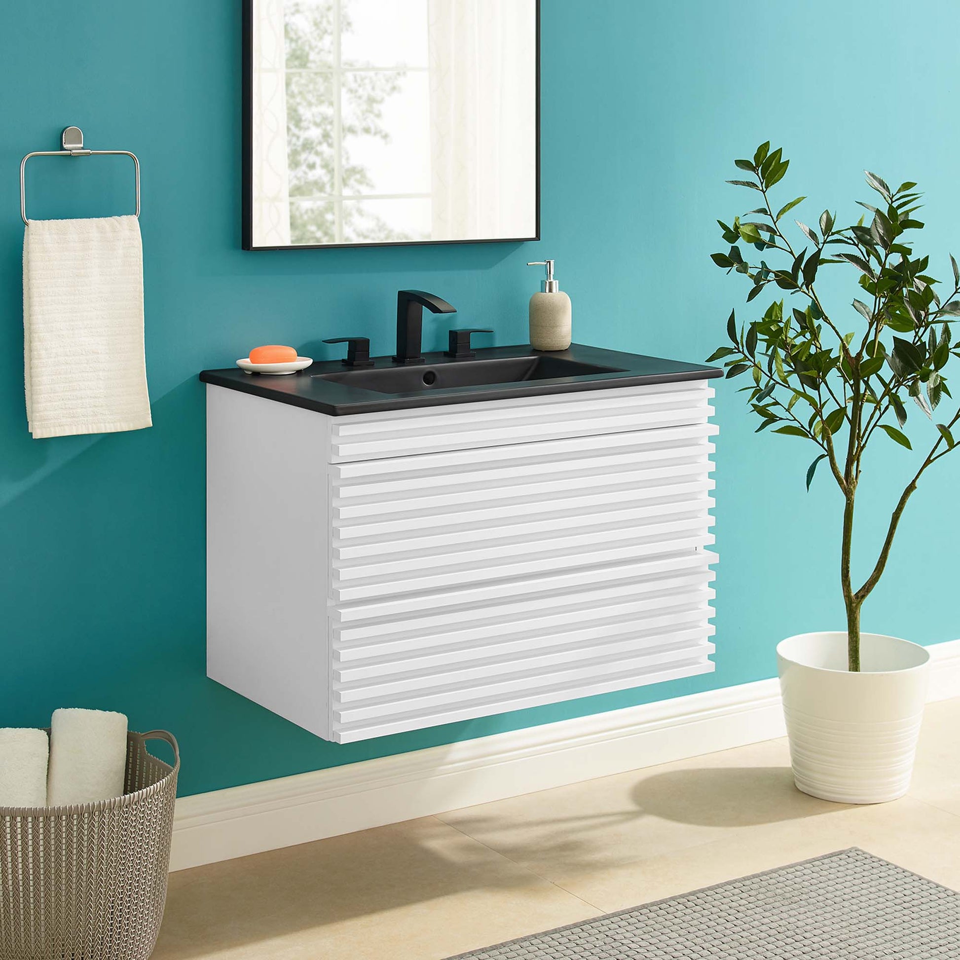 Render Wall-Mount Bathroom Vanity with Black Basin Included