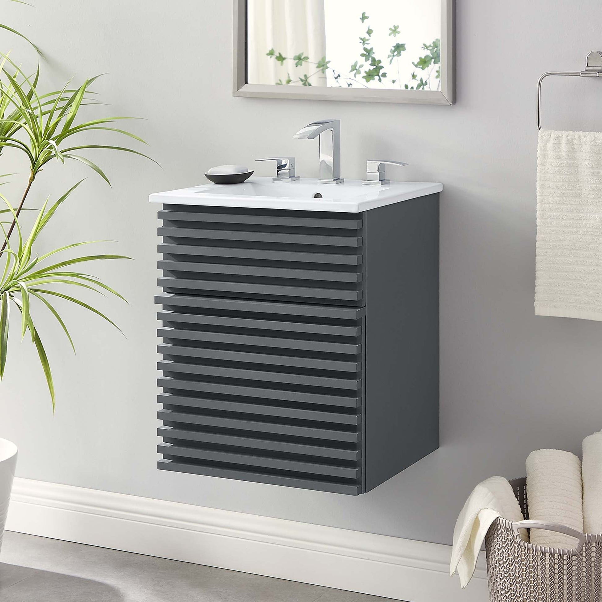Render Wall-Mount Bathroom Vanity with White Basin Included