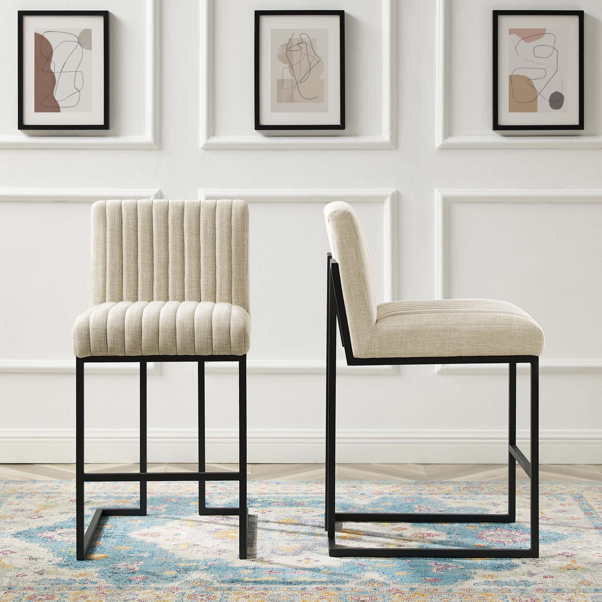 Indulge Channel Tufted Fabric Counter Stools - Set of 2