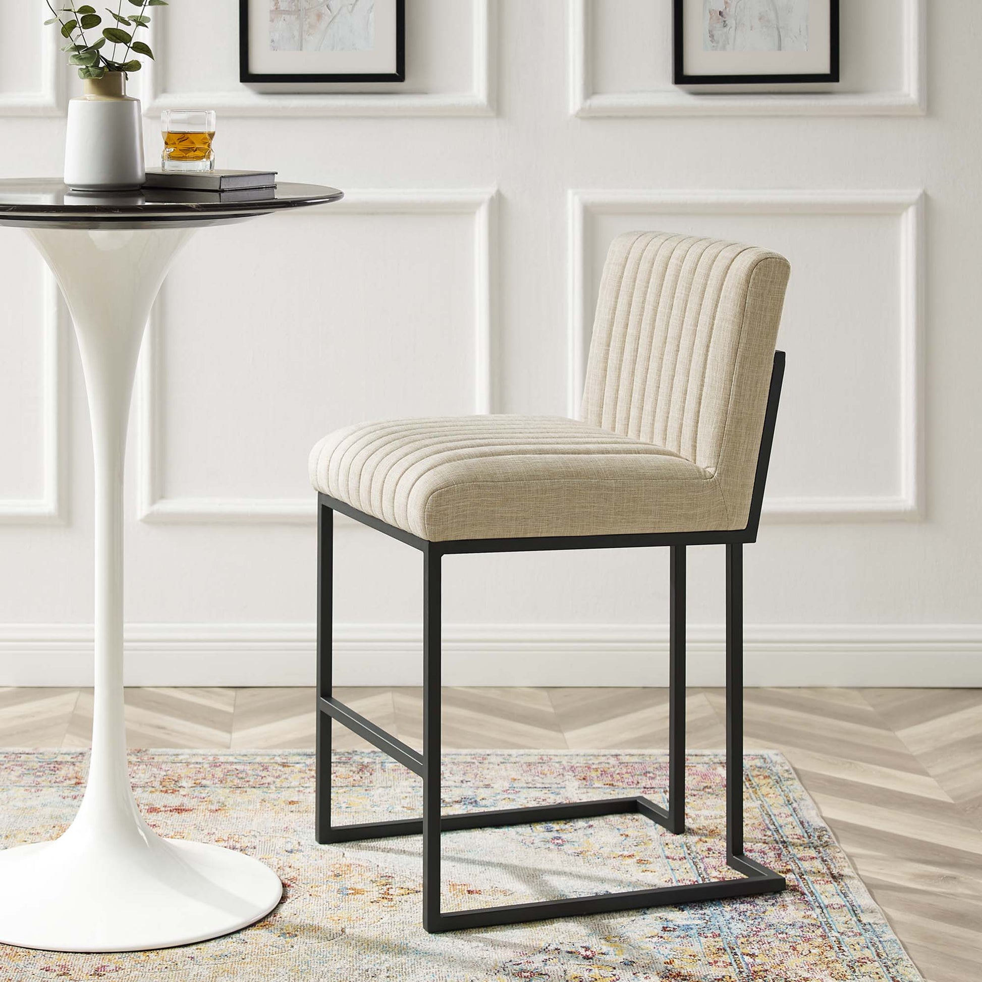 Indulge Channel Tufted Fabric Counter Stools - Set of 2