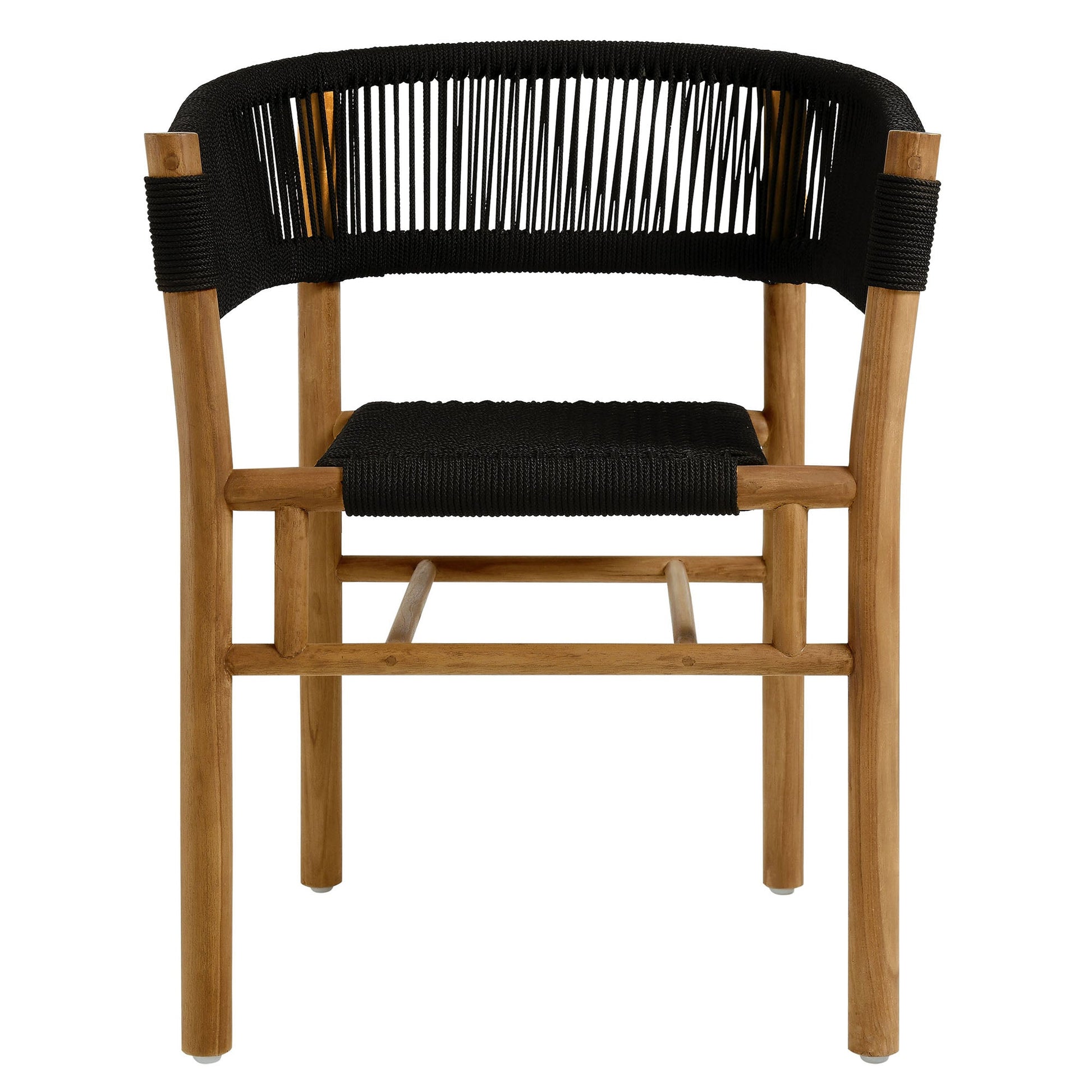 Vienna Outdoor Patio Teak and Rope Curved-Back Dining Armchairs Set of 2