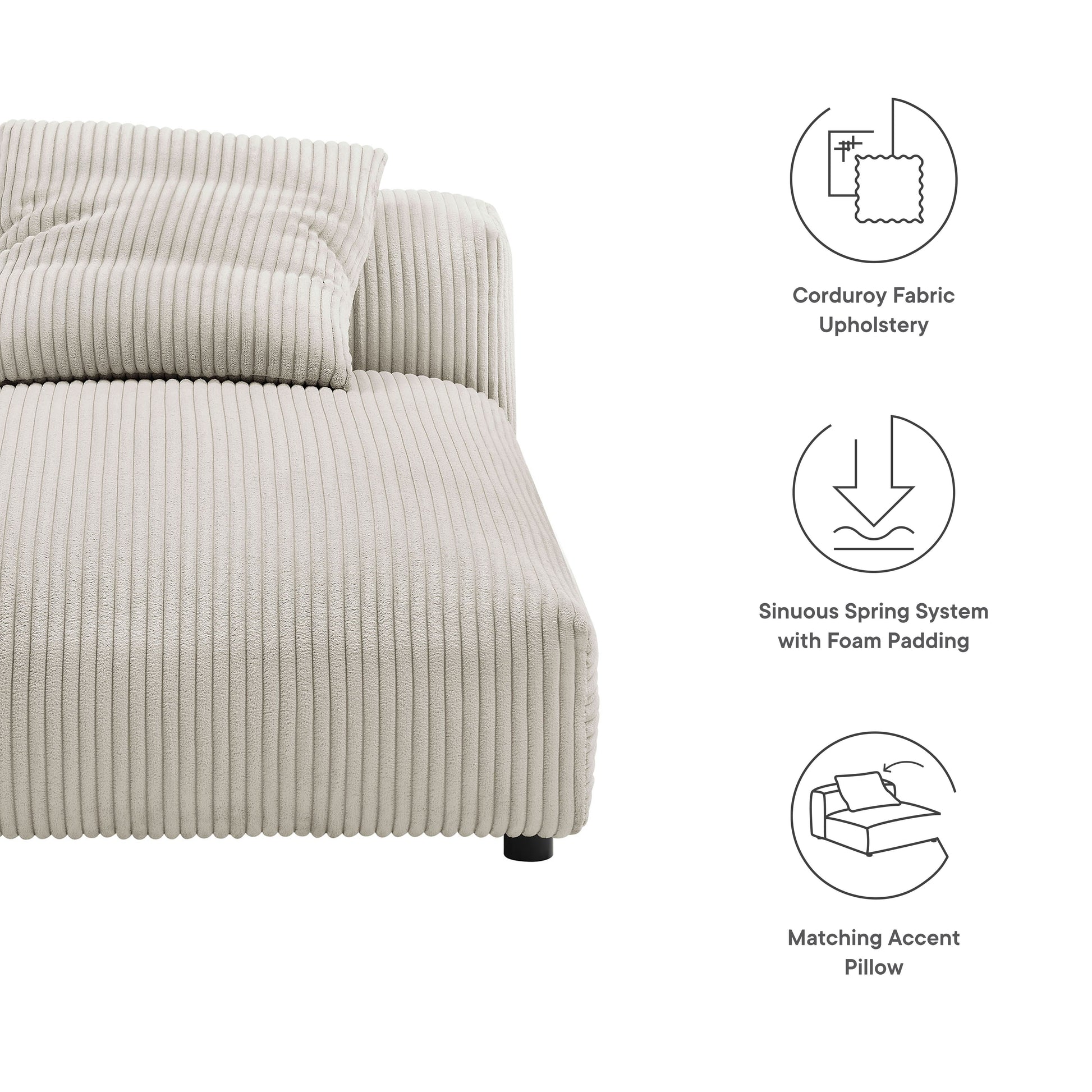 Solace  Modular Corduroy Upholstered Armless Chaise Lounge