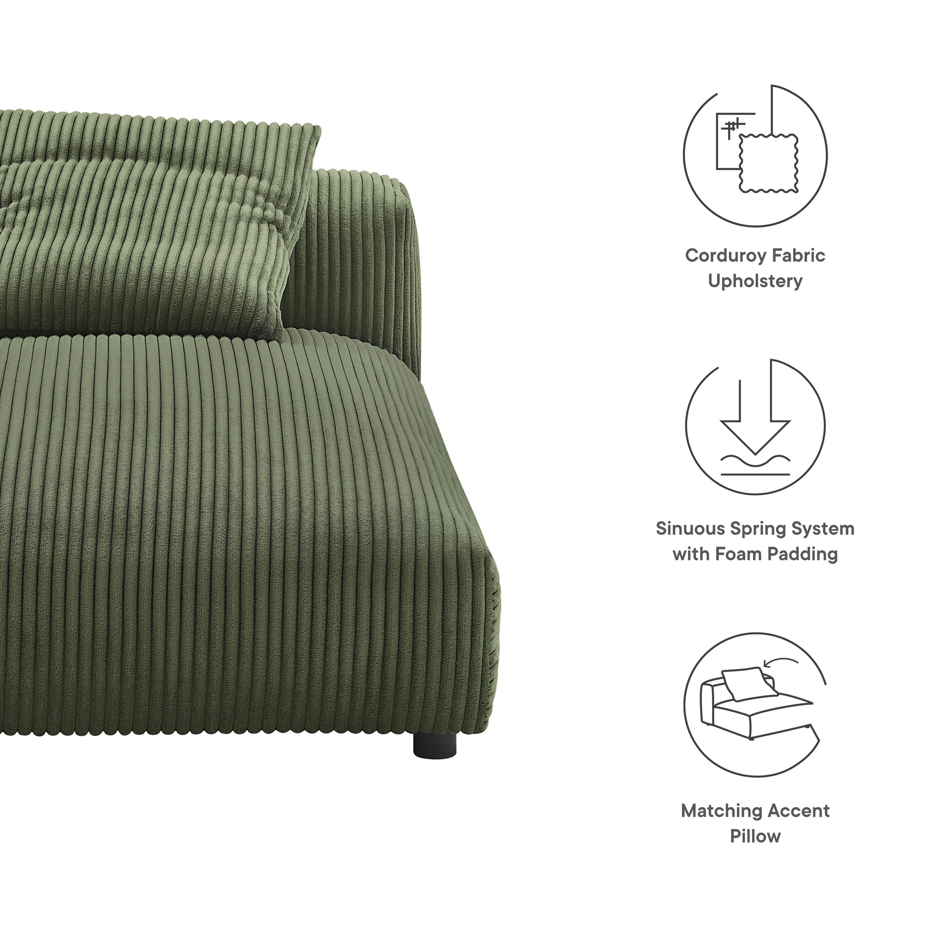 Solace  Modular Corduroy Upholstered Armless Chaise Lounge