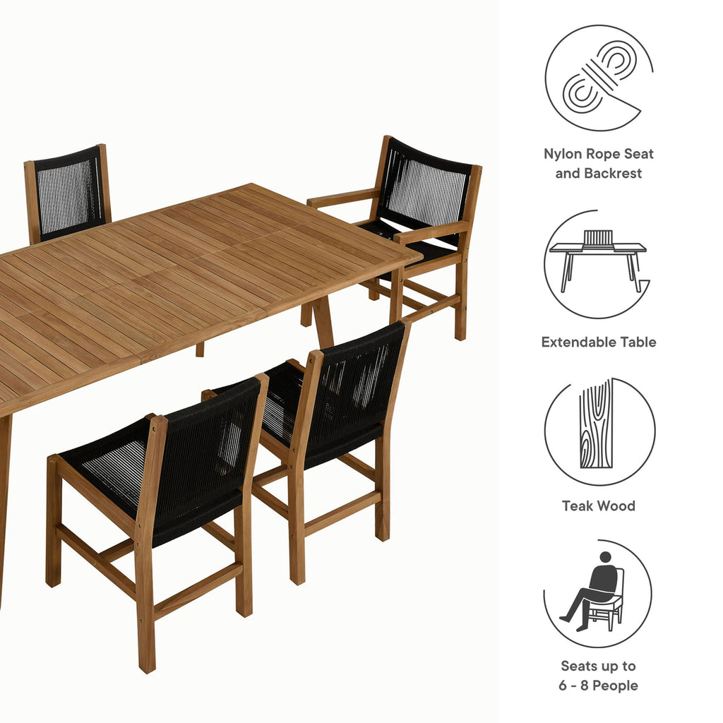 Vienna 7-Piece Outdoor Patio Teak and Rope Dining Set