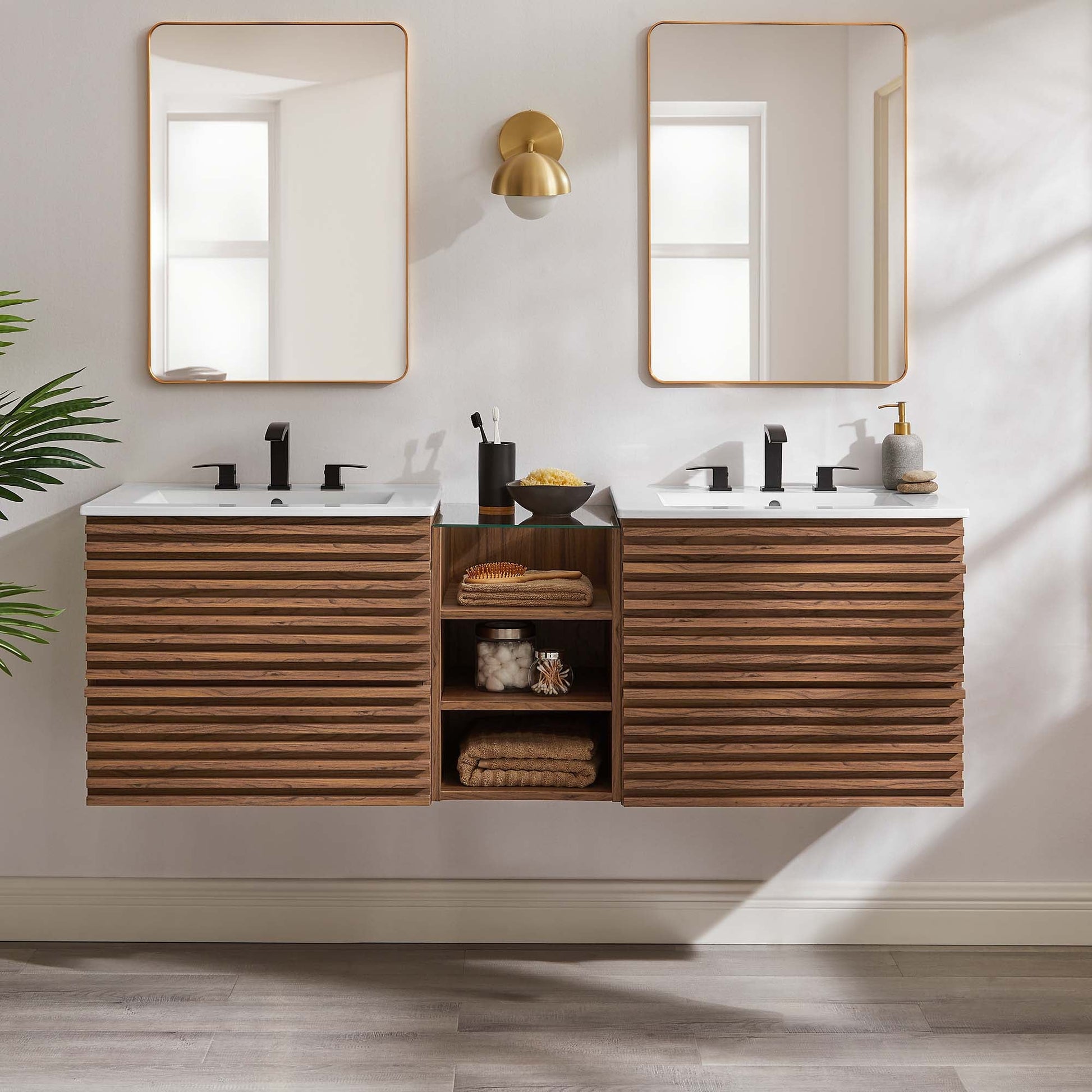 Render  62" Wall-Mount Double Sink  Bathroom Vanity