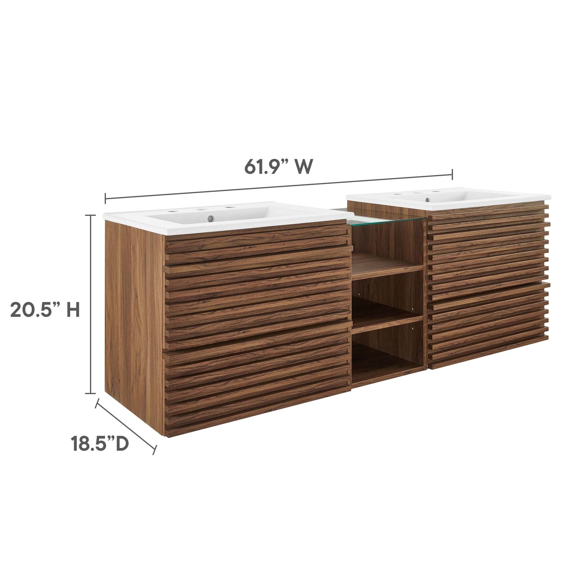 Render  62" Wall-Mount Double Sink  Bathroom Vanity