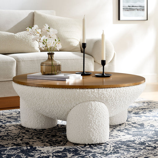 Tridome Round Boucle Upholstered Storage Coffee Table