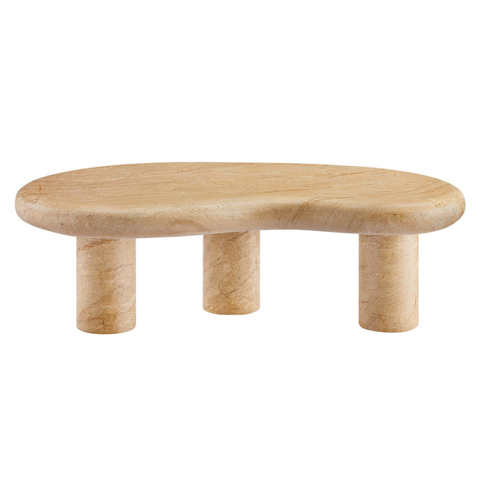 Elowen Indoor - Outdoor Patio Textured Faux Travertine Coffee Table