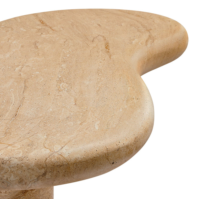 Elowen Indoor - Outdoor Patio Textured Faux Travertine Coffee Table