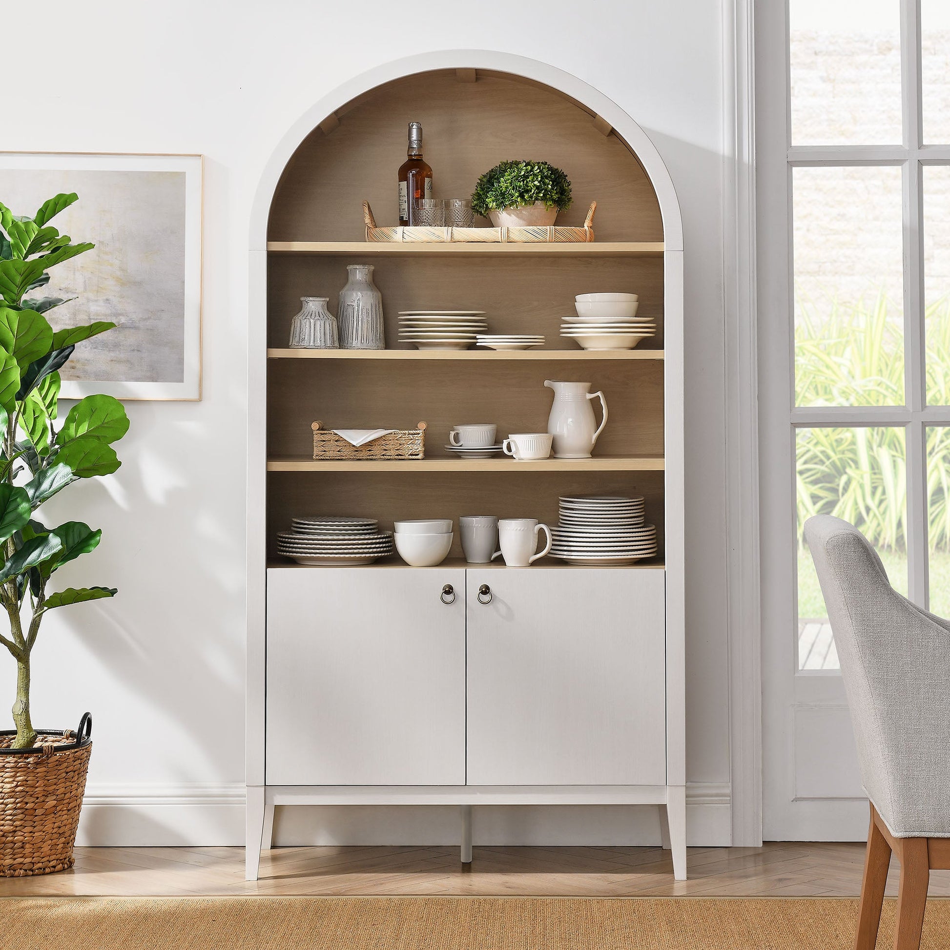 Nolan 74" Tall Arched Storage Display Cabinet Bookshelf