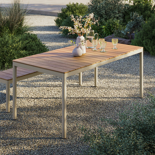 Finn 71" Outdoor Patio Aluminum Dining Table with Faux Wood Top