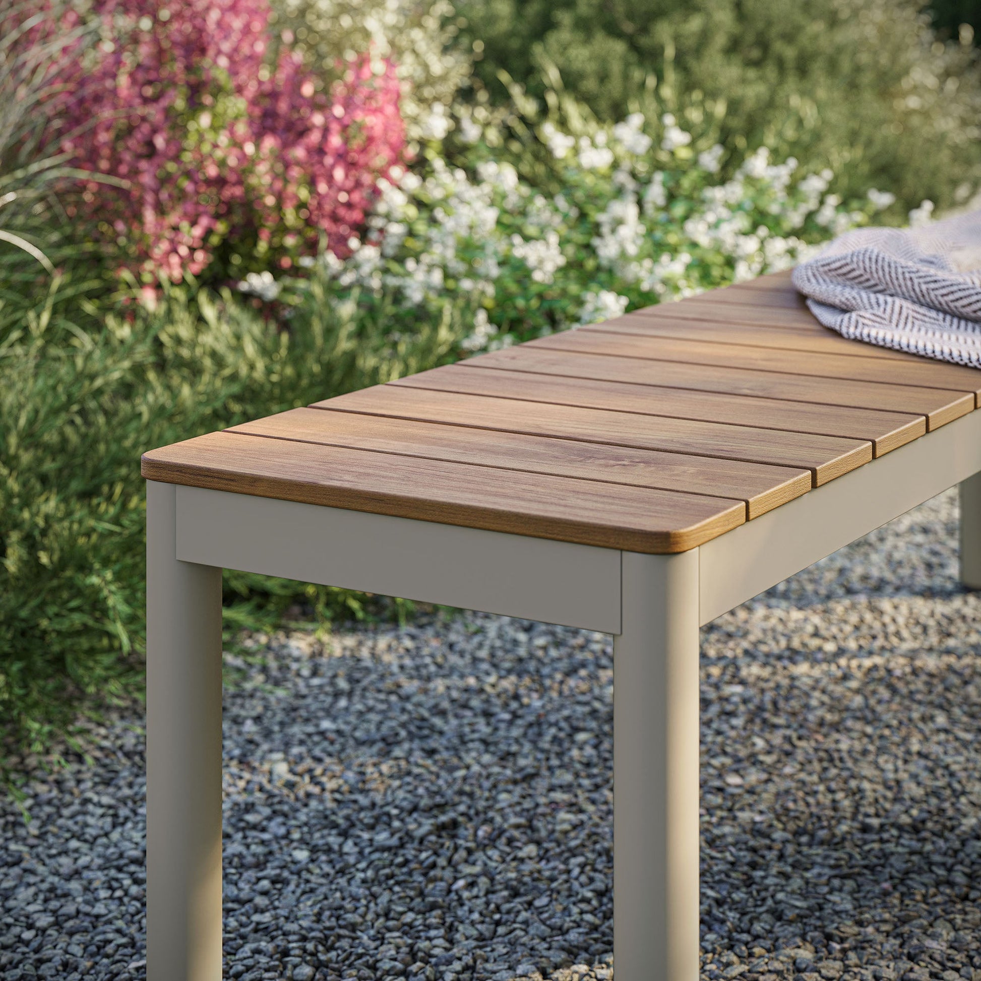 Finn Outdoor Patio Aluminum Bench with Faux Wood Top