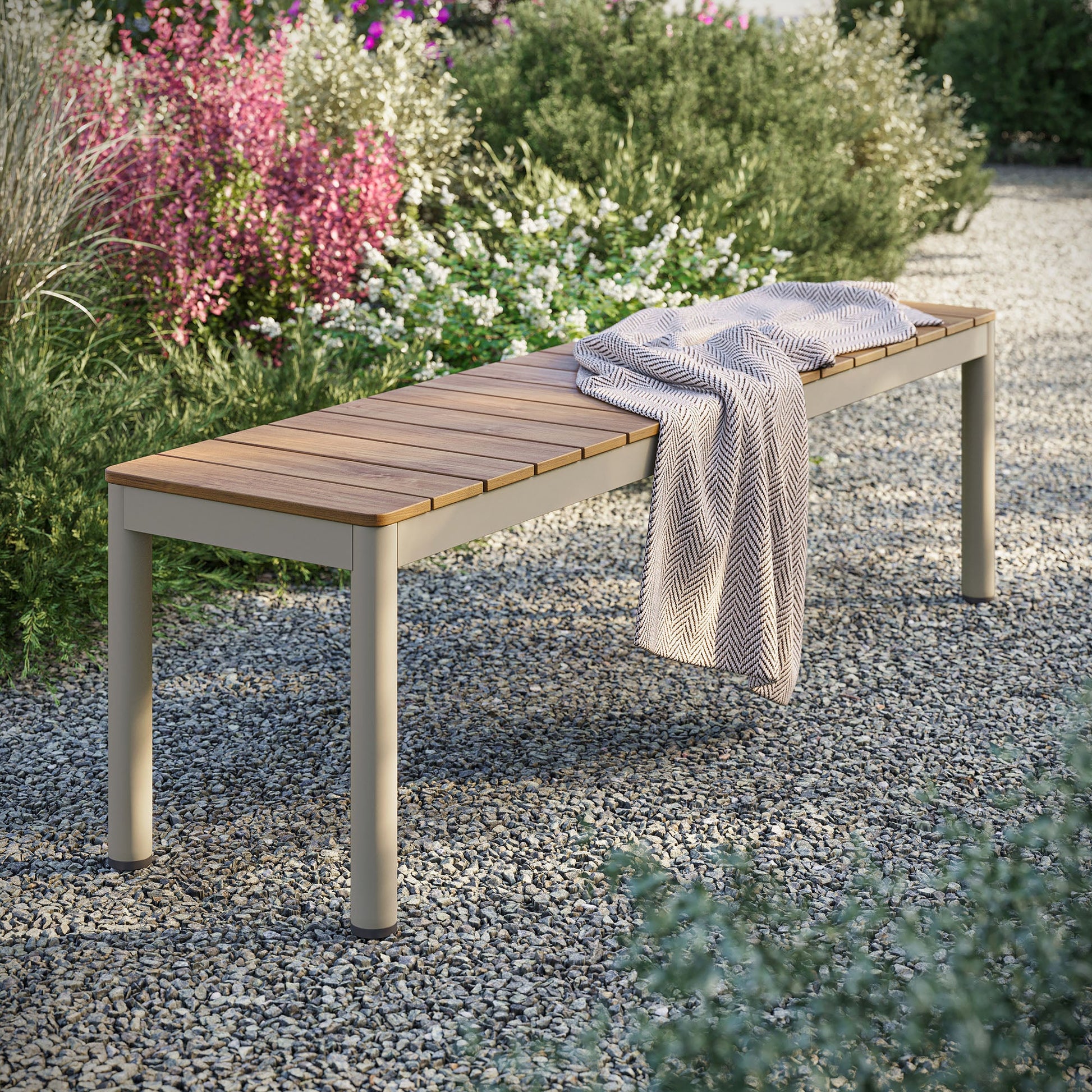 Finn Outdoor Patio Aluminum Bench with Faux Wood Top