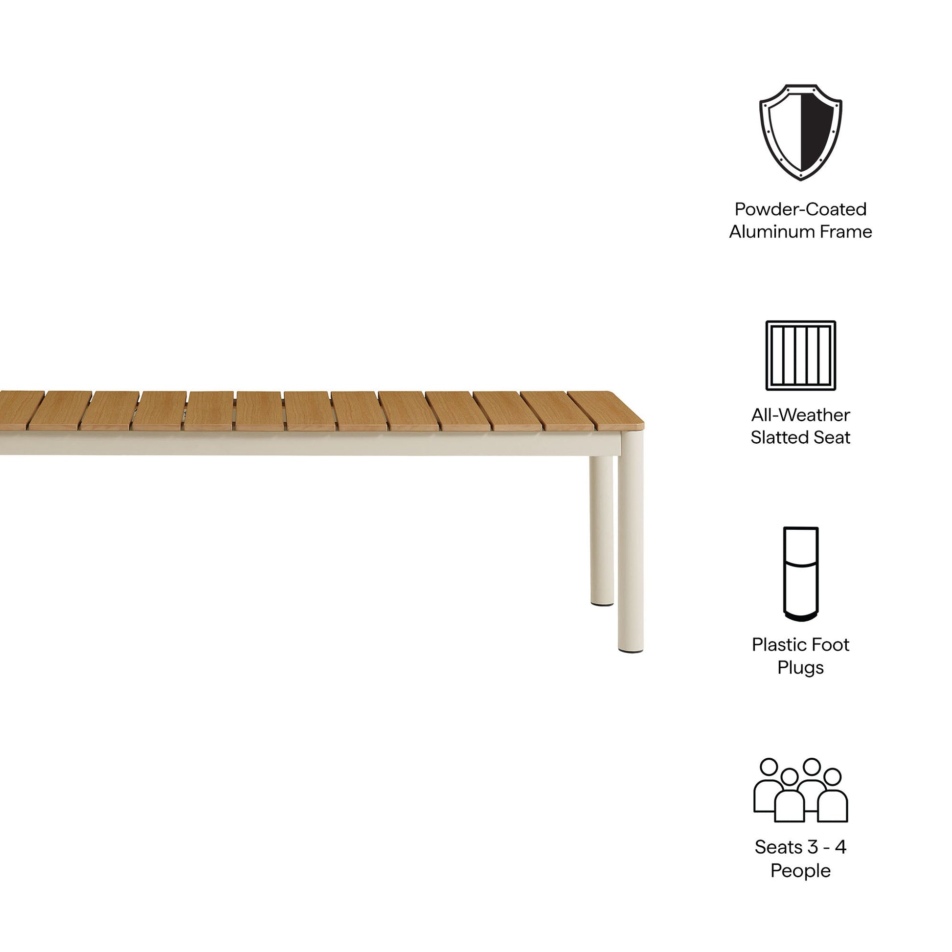 Finn Outdoor Patio Aluminum Bench with Faux Wood Top