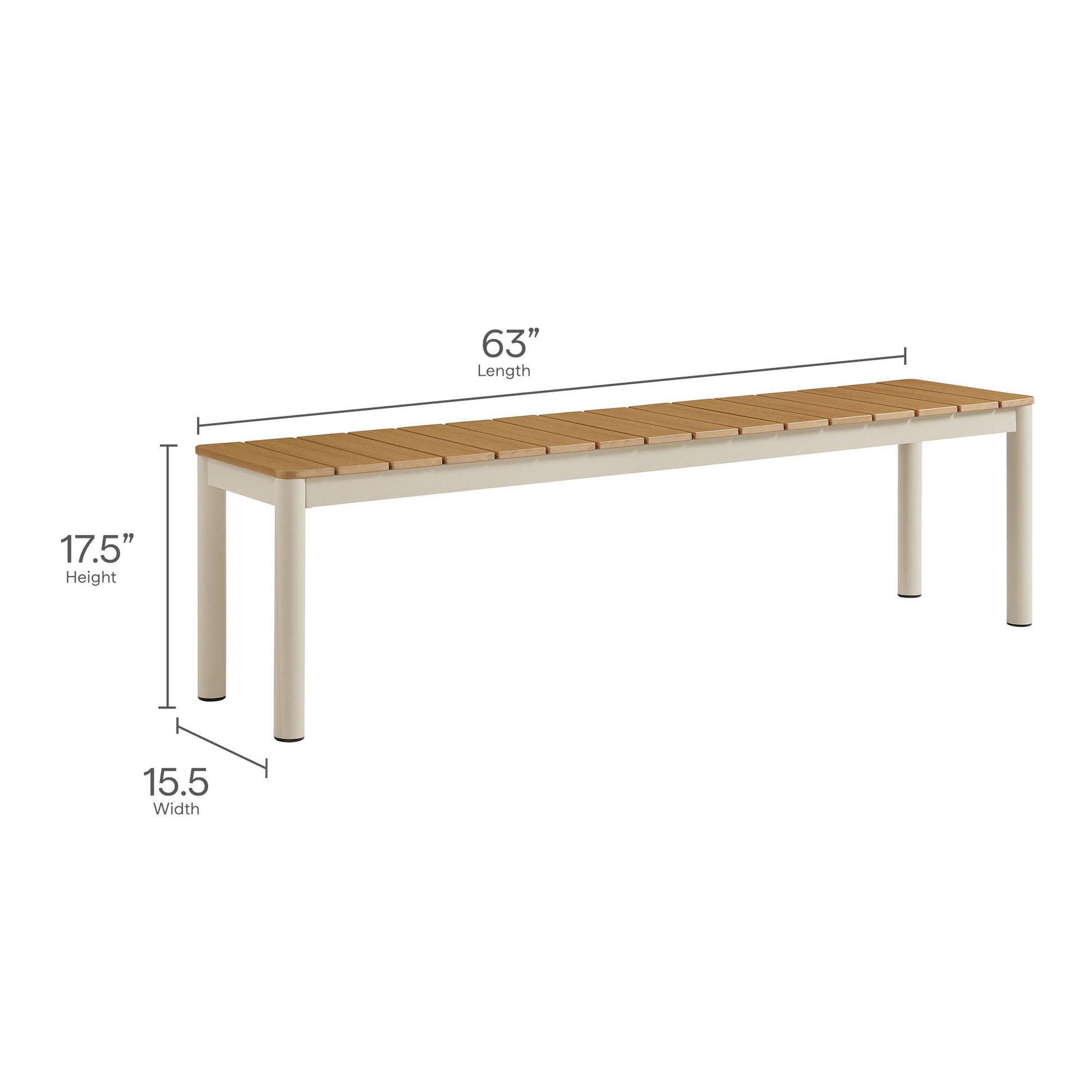 Finn Outdoor Patio Aluminum Bench with Faux Wood Top