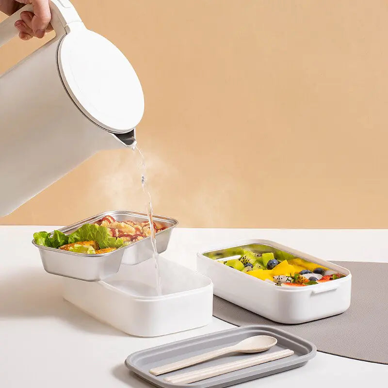 Dual-Layer Stainless Steel Bento Box, Secure Locking Lid