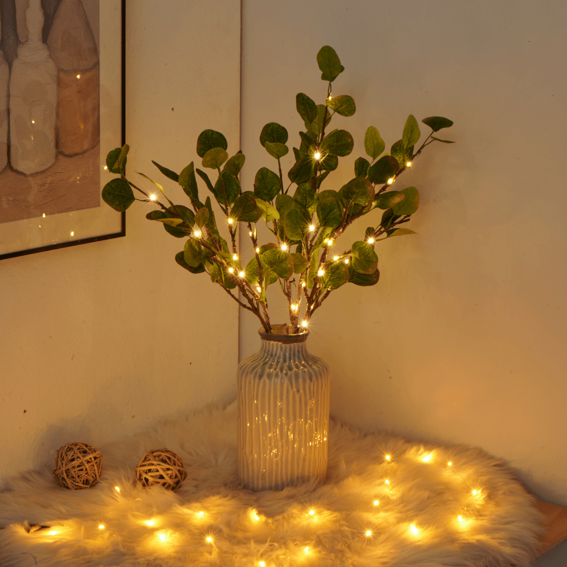 Branche d'olivier décorative à LED, blanc chaud