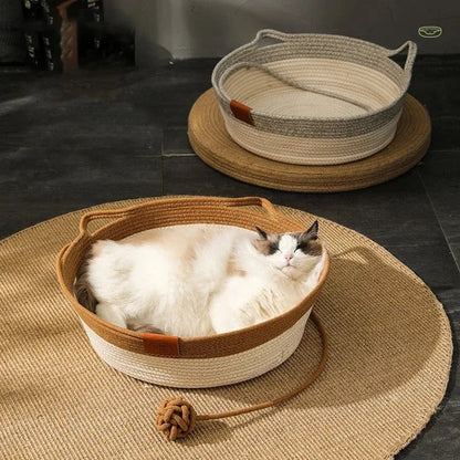 Handwoven Rope Cat Bed, Natural Texture