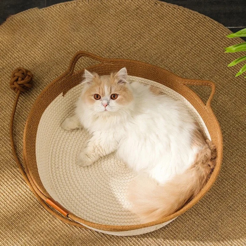 Handwoven Rope Cat Bed, Natural Texture
