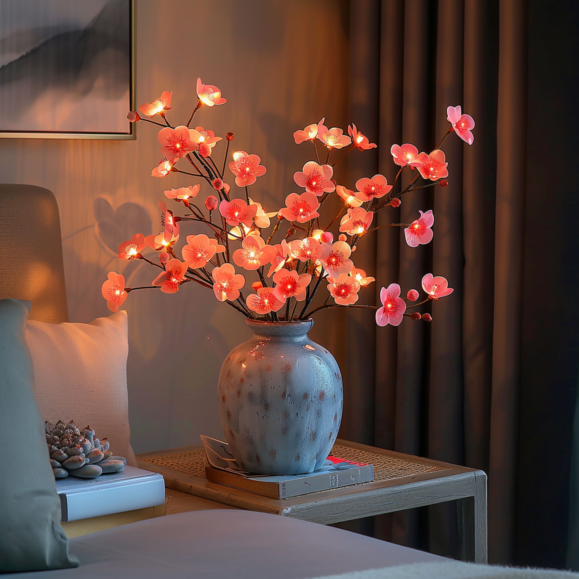 Branche d'olivier décorative à LED, blanc chaud