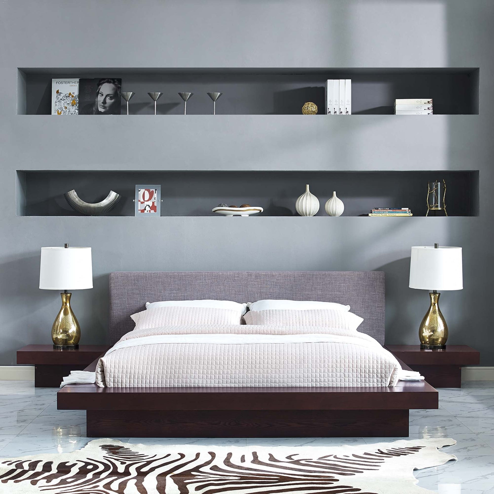Ensemble de chambre à coucher Freja 3 pièces en tissu avec lit Queen Size