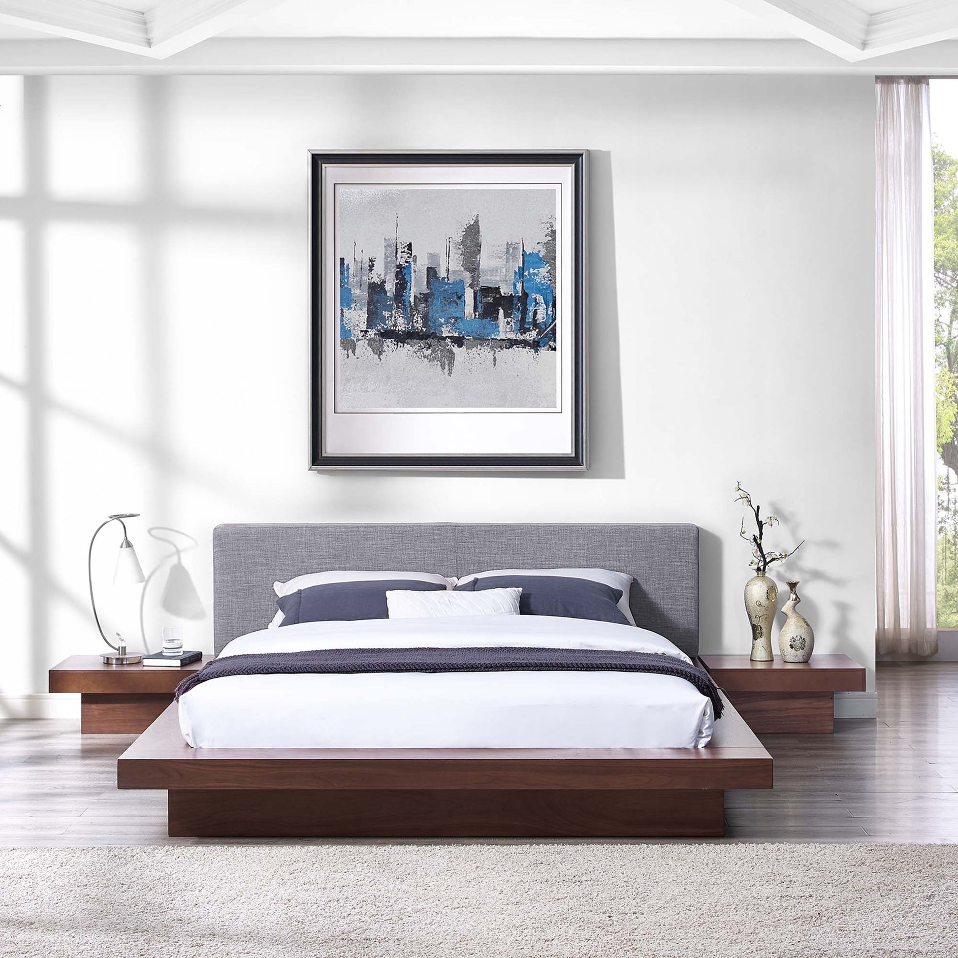 Ensemble de chambre à coucher Freja 3 pièces en tissu avec lit Queen Size