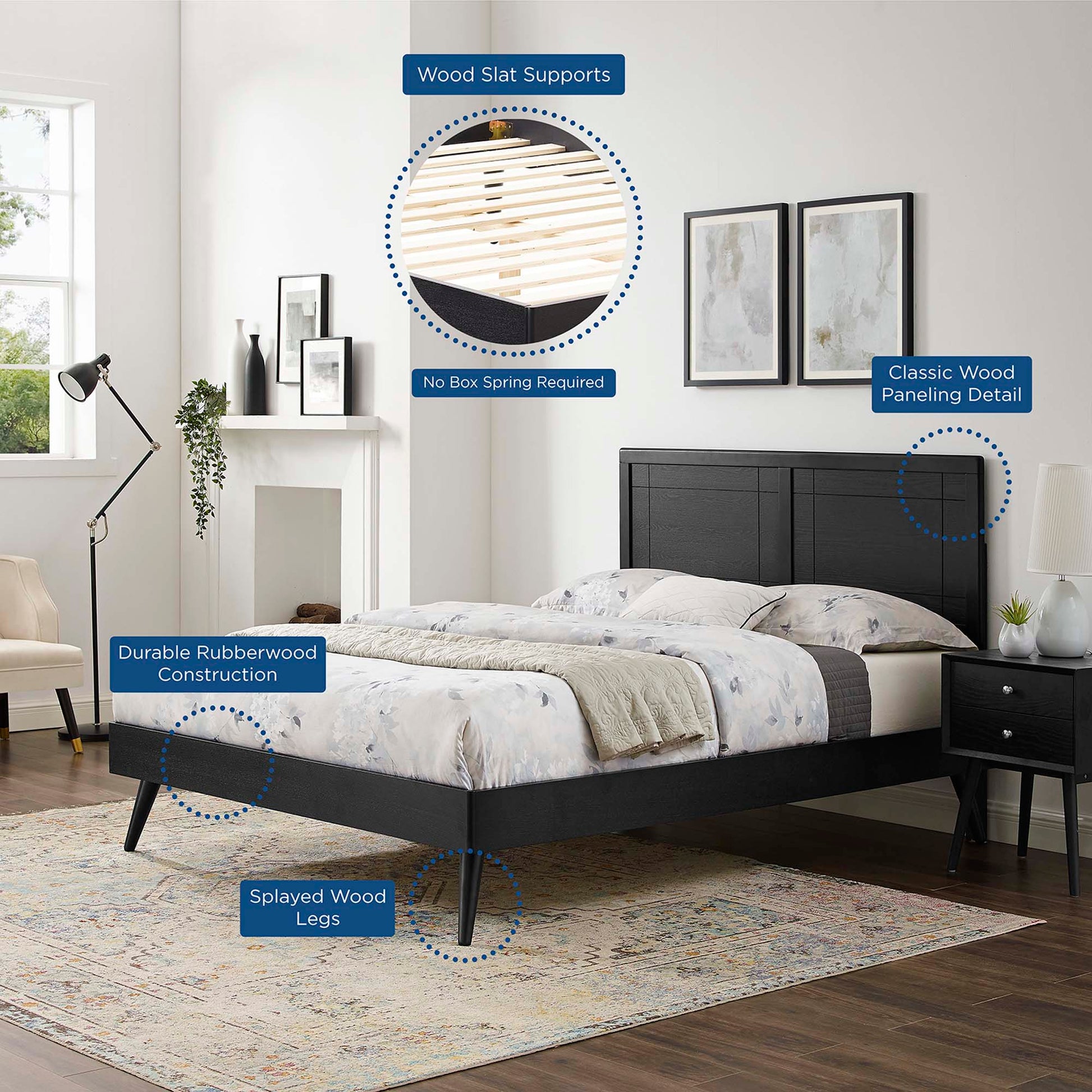 Marlee Wood Platform Bed With Splayed Legs