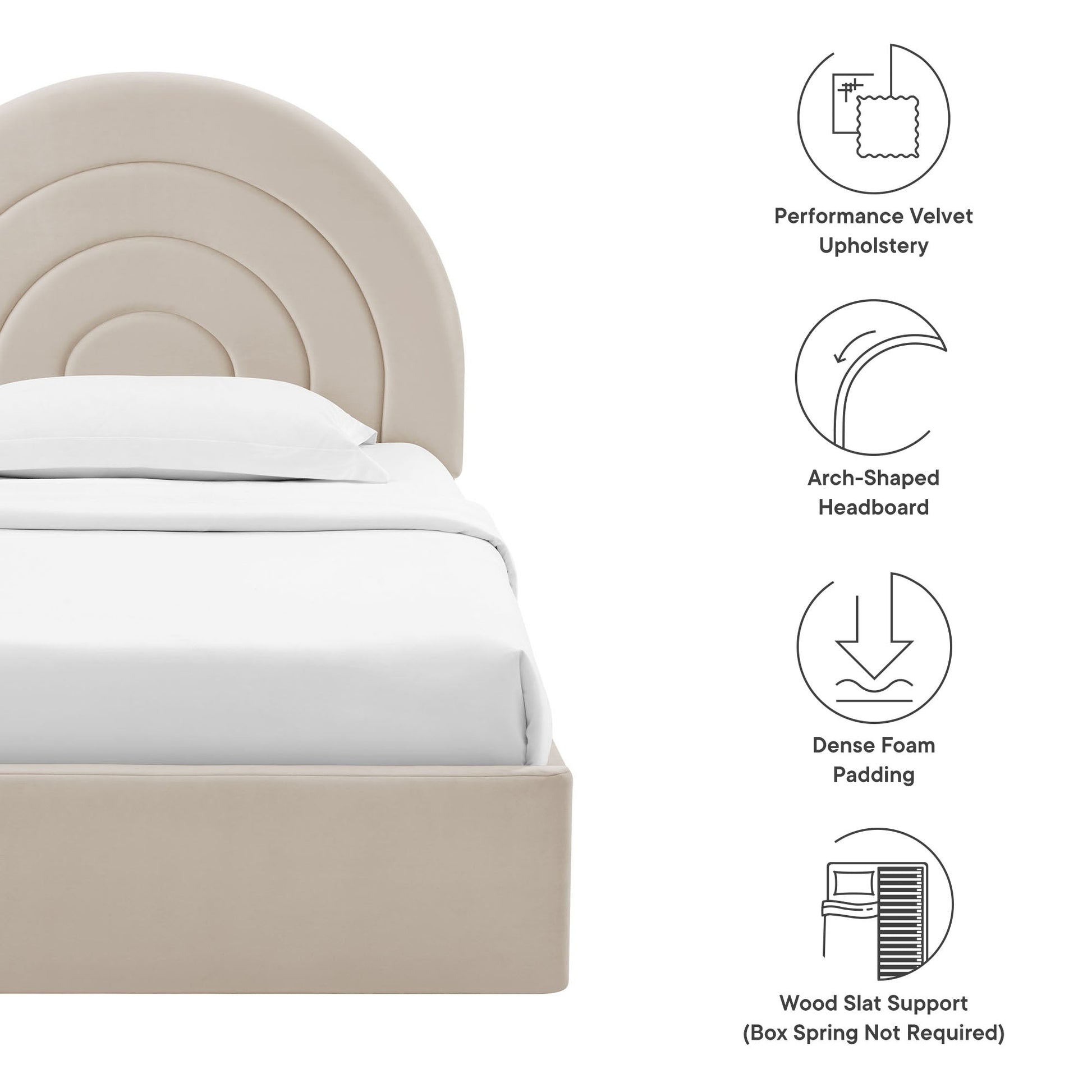 Solana Arched Performance Velvet Platform Bed