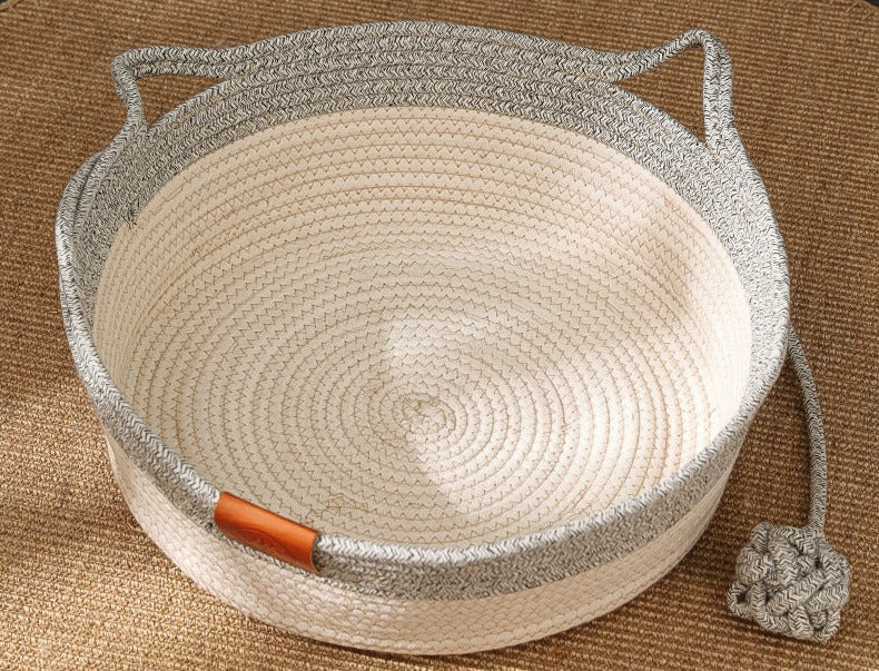 Handwoven Rope Cat Bed, Natural Texture