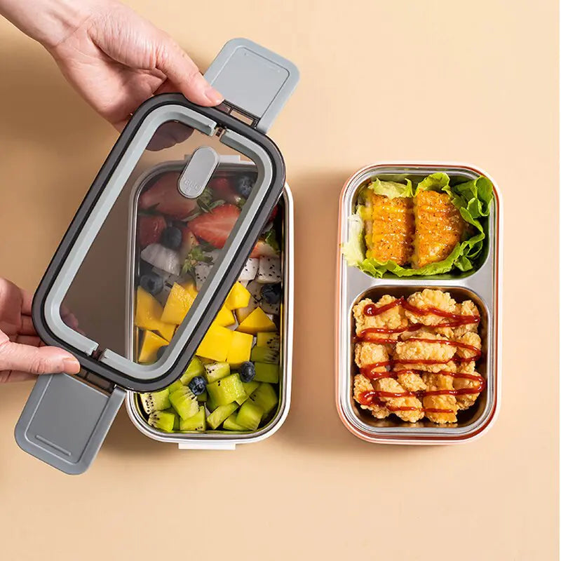 Dual-Layer Stainless Steel Bento Box, Secure Locking Lid