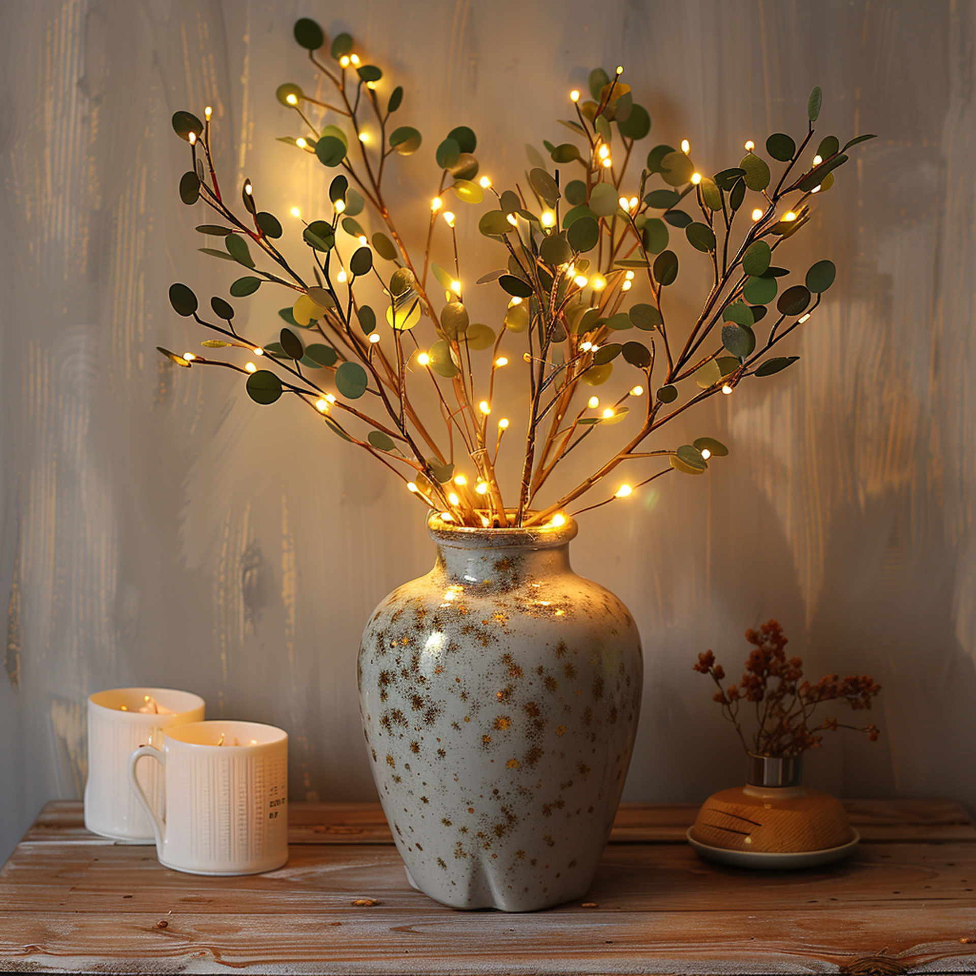 Branche d'olivier décorative à LED, blanc chaud
