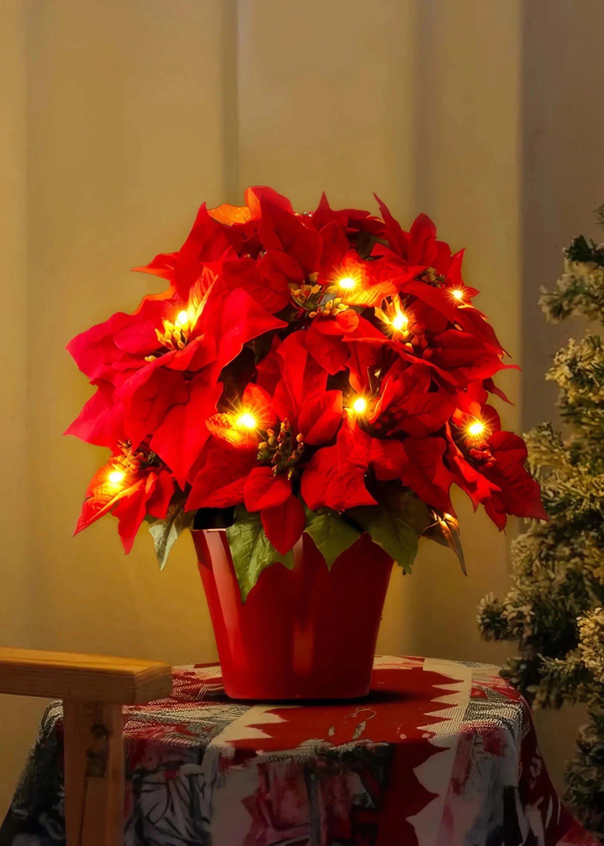 Shine Poinsettia Holiday Decor  Crimson Glow