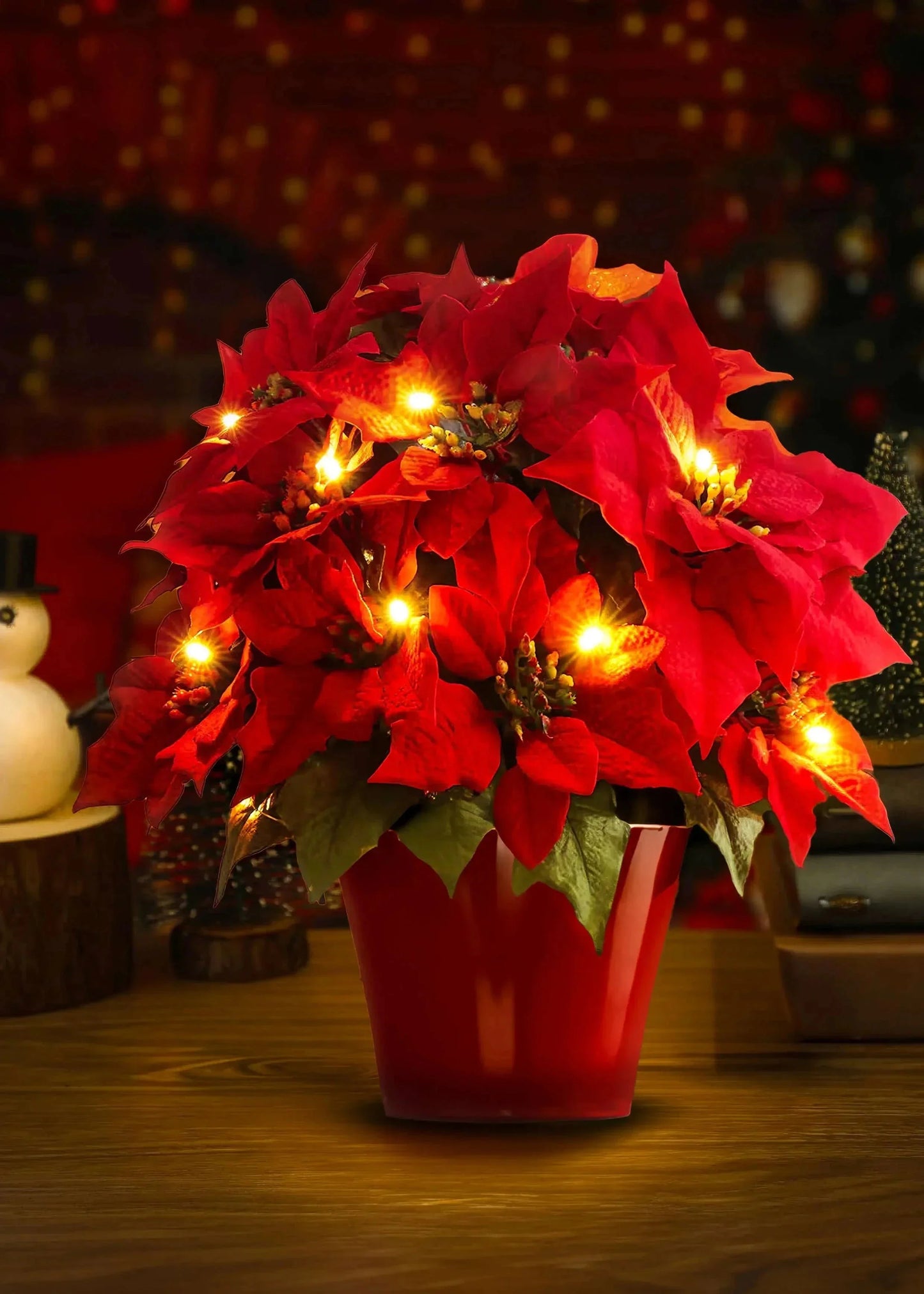Christmas Decorations, Shine Poinsettia Holiday Decor Crimson Glow