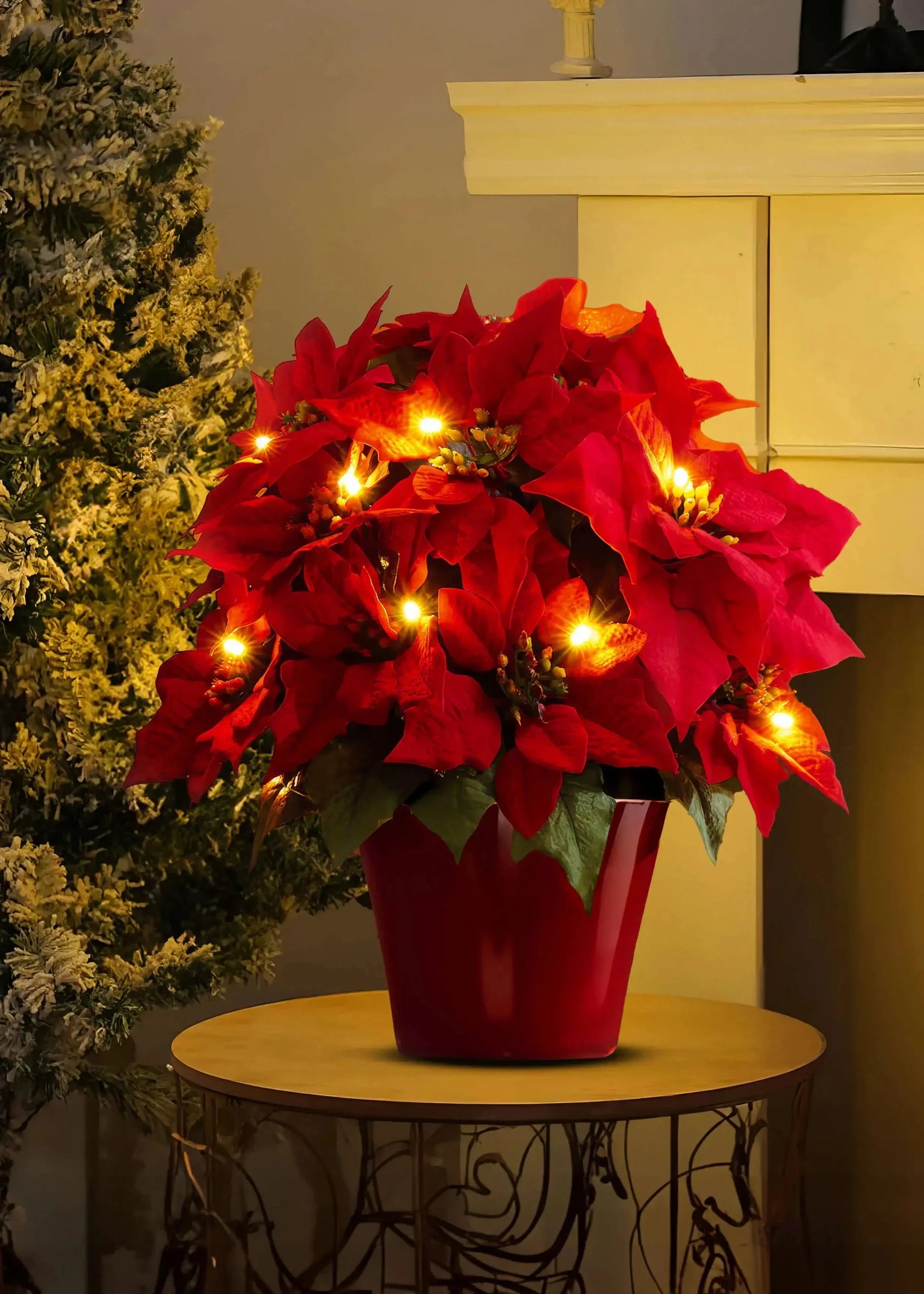 Shine Poinsettia Holiday Decor  Crimson Glow