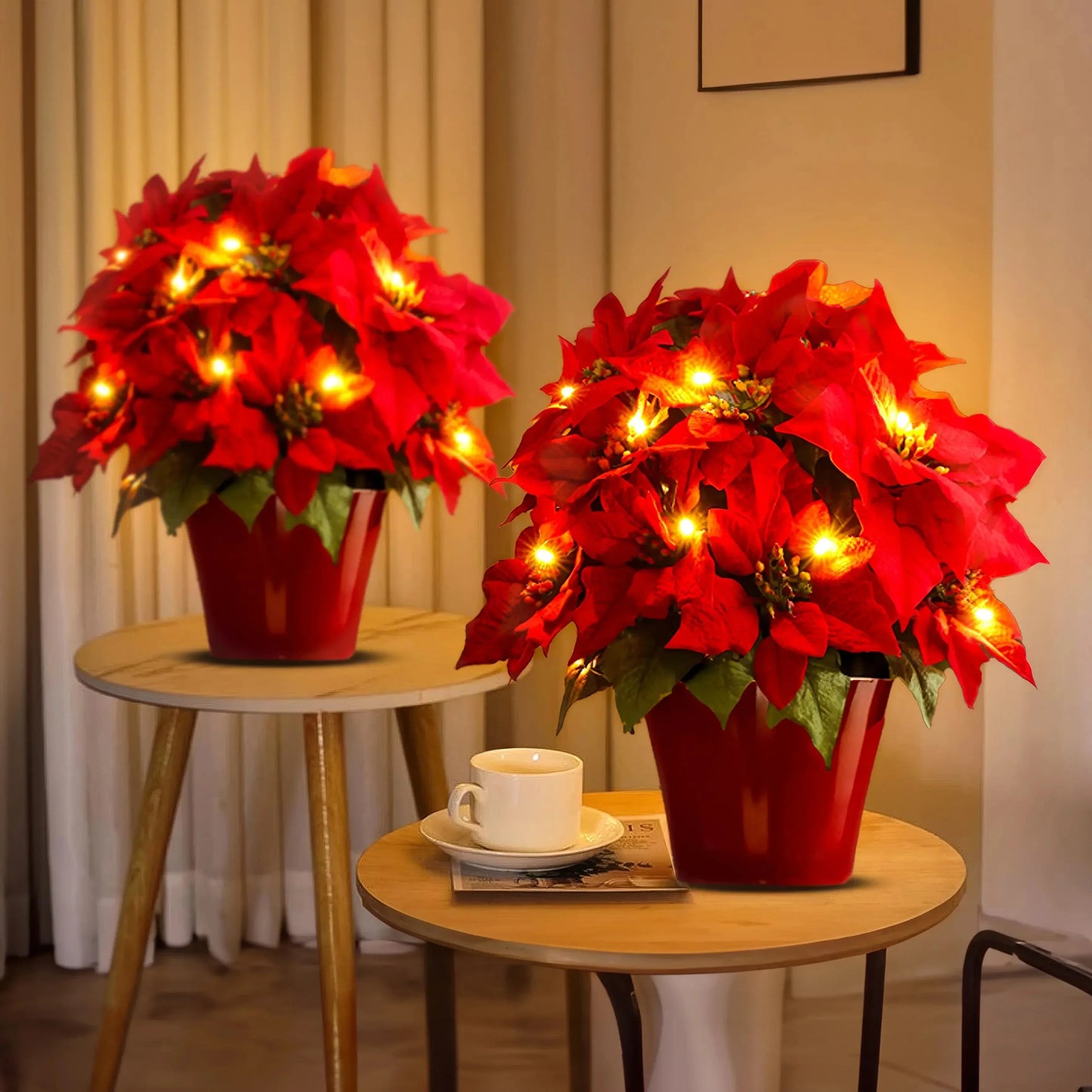 Christmas Decorations, Shine Poinsettia Holiday Decor Crimson Glow