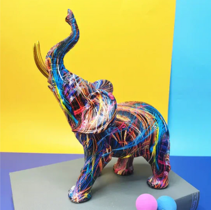 Vibrant Elephant Figurine, Colorful Decor