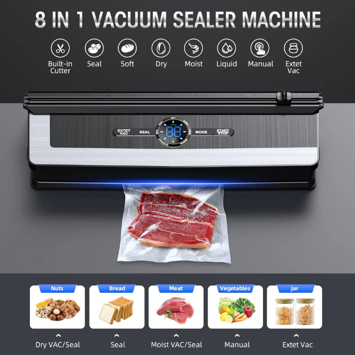 Versatile 8-in-1 Vacuum Sealer with Built-in Film Cutter
