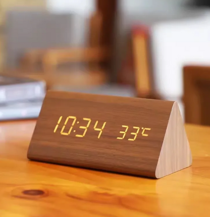 Voice-Activated LED Alarm Clock, Wooden Design