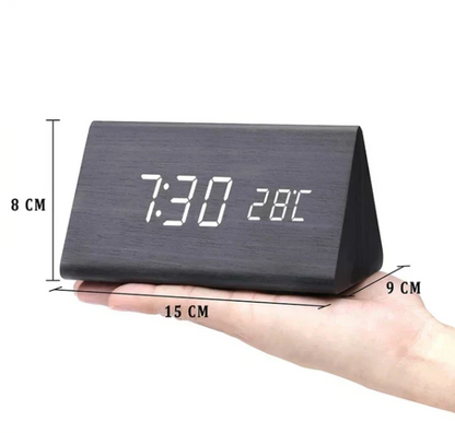 Voice-Activated LED Alarm Clock, Wooden Design