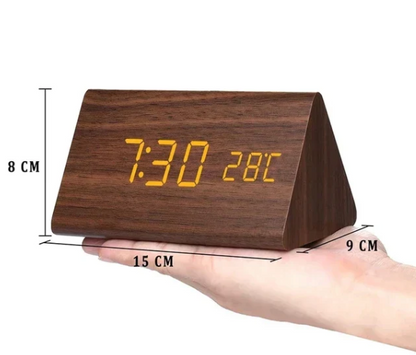 Voice-Activated LED Alarm Clock, Wooden Design