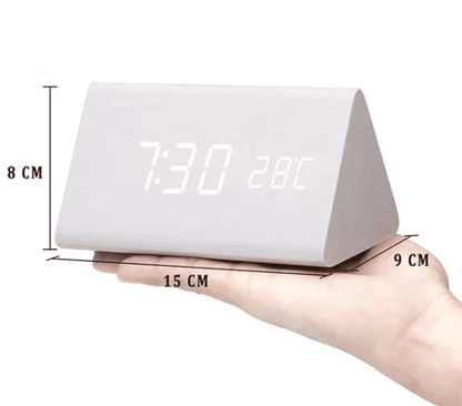 Voice-Activated LED Alarm Clock, Wooden Design