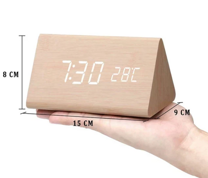 Voice-Activated LED Alarm Clock, Wooden Design