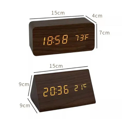 Voice-Activated LED Alarm Clock, Wooden Design