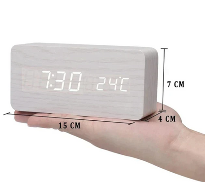 Voice-Activated LED Alarm Clock, Wooden Design