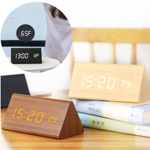 Voice-Activated LED Clock, Wooden Design