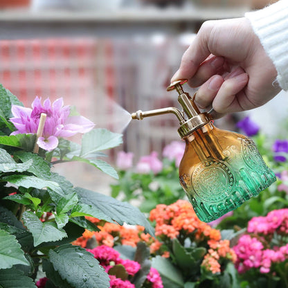 Vintage Embossed Glass Bottle, Metal Nozzle