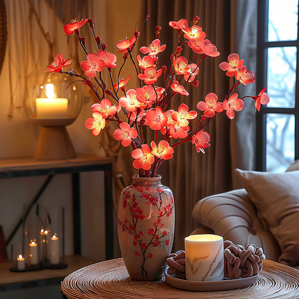 Branche d'olivier décorative à LED, blanc chaud