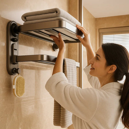 Foldable Suction Cup Towel Rack, Space-Saving